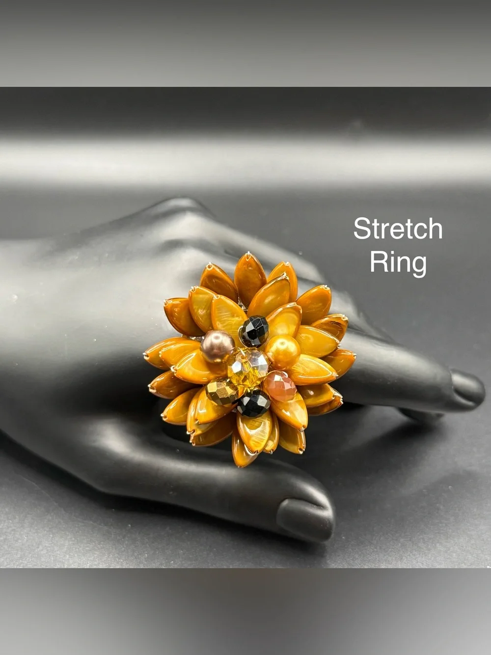 Stretch Flower Ring - Yellow Floral Cocktail Ring